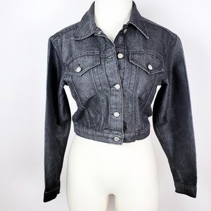 Watch L.A. Cropped Coated Denim Jean Jacket Black